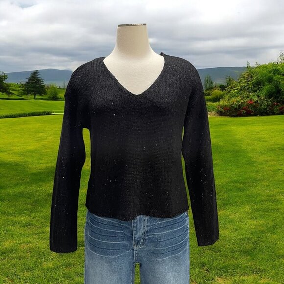 Vero Moda Black Sparkle Long Sleeve Pullover Sweater S Casual Work Minimalist - Picture 1 of 9